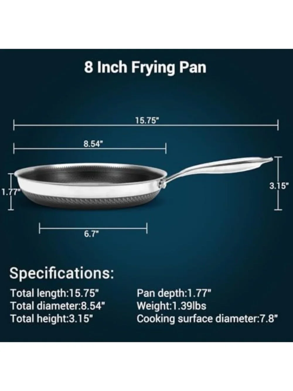 8-Inch Tri-Ply Stainless Steel Frying Pan, Nonstick Skillet, Induction & Oven
